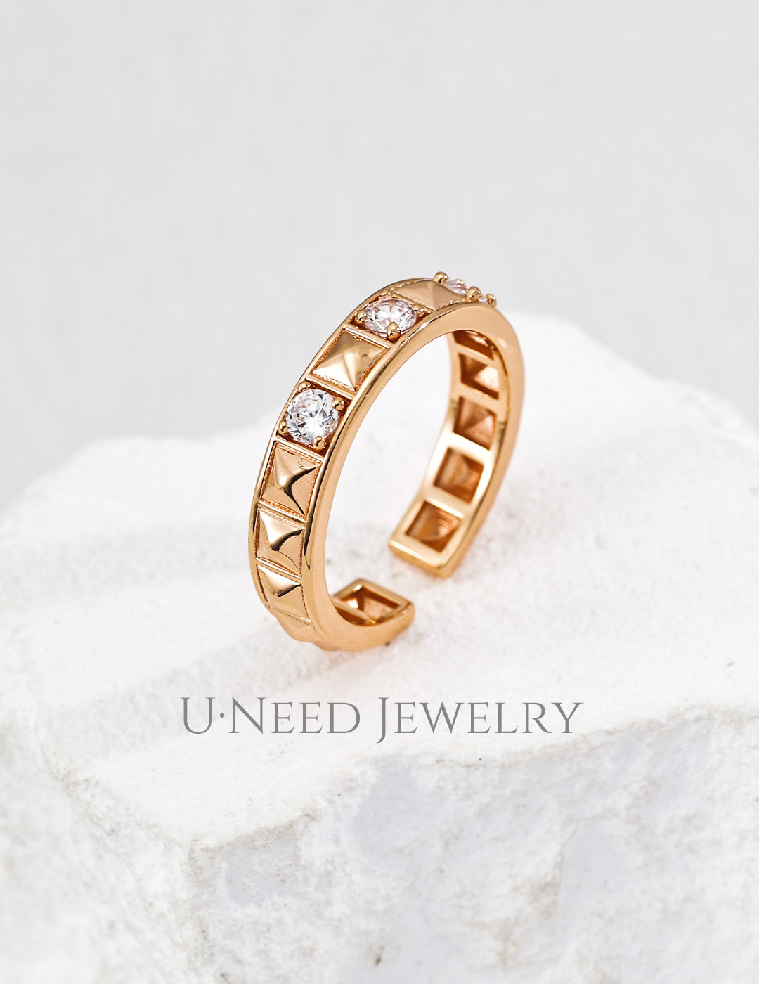 Aura · Geometric Prism Rivet Zircon Ring